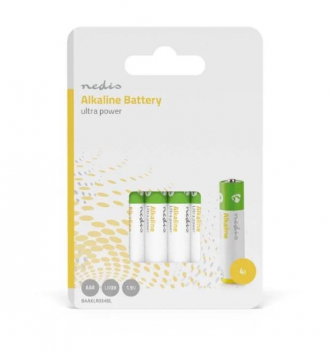 Pilhas alcalinas Nedis AAA 1,5 V DC - Pacote com 4 - BAAKLR034BL
