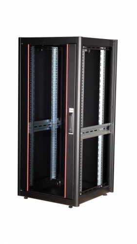 Gabinete de rede autônomo Equip Basic Flex 19", 26U, 600x600mm, com porta de vidro, painéis removíveis e com trava, montado, RAL9005 preto