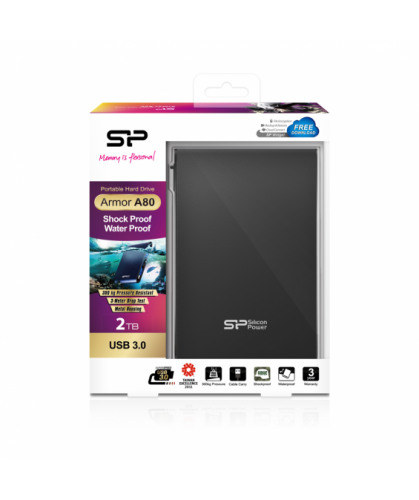 Disco externo 2.5 2TB SP Armor A80 USB 3.2 Type A, IPX7,Shockproof, Preto