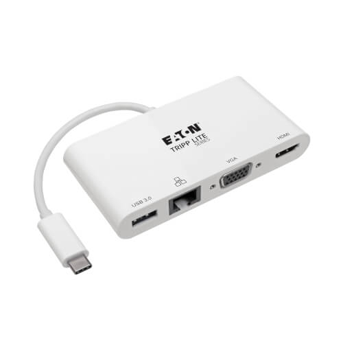 Adaptador USB-C multiporta série Tripp Lite - 4K HDMI, VGA, USB 3.x (5 Gbps) Hub Port, GbE, HDCP, branco