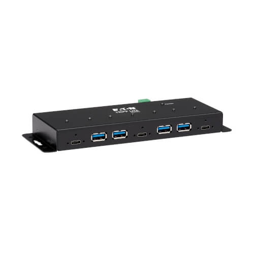 Hub USB-C industrial de 7 portas da série Tripp Lite, USB 3.x Gen 2 (10 Gbps), 4 portas USB-A e 3 portas USB-C, imunidade ESD de 15 kV, surto de 2 kV, TAA