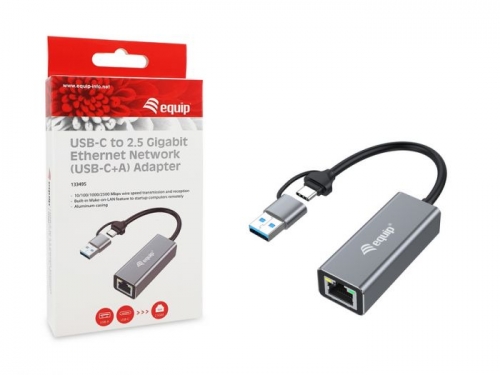 Adaptador de rede USB-C para Ethernet de 2,5 Gigabits (USB-C+A) 133495