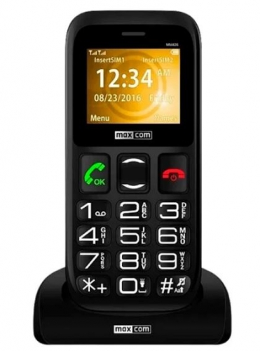 Telefone MAXCOM 2G Dual SIM 1.77" Botão SOS USB-C Desktop Charger Preto MM426