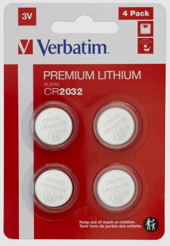 CR2032 3V Bateria de lítio (pacote com 4) VERBATIM