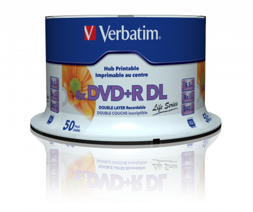 VERBATIM DVD+R DL 8x Pacote com 50 unidades da série Life para impressão a jato de tinta - 97693