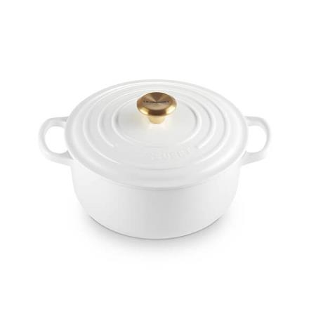 LE CREUSET - Cocotte Signature Redonda 20cm Branco Pomo Dourado 21177200101441