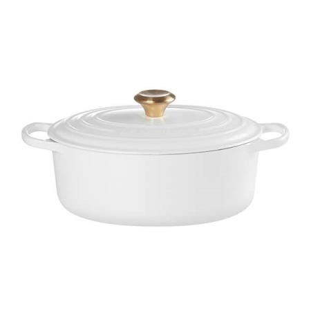 LE CREUSET - Cocotte Signature Oval 29cm Branco Pomo Dourado 21178290101441