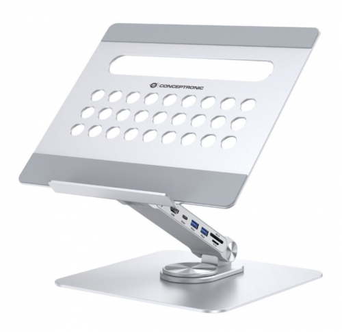 Suporte para computador portátil Conceptronic DONN27G Prateado DOCK 1xHDMI 1xUSB-C 2xUSB CREADER PD100W ALUMINIO