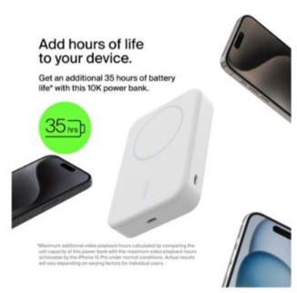Power bank Belkin BoostCharge Pro magnético Qi2 10000 mAh 15 Watt, PD 2 conectores de saída no cabo: USB-C branco