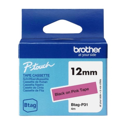 Fita de etiqueta Brother BTAG-P31 Preto em cor-de-rosa