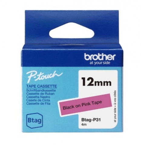 Fita de etiqueta Brother BTAG-P31 Preto em cor-de-rosa