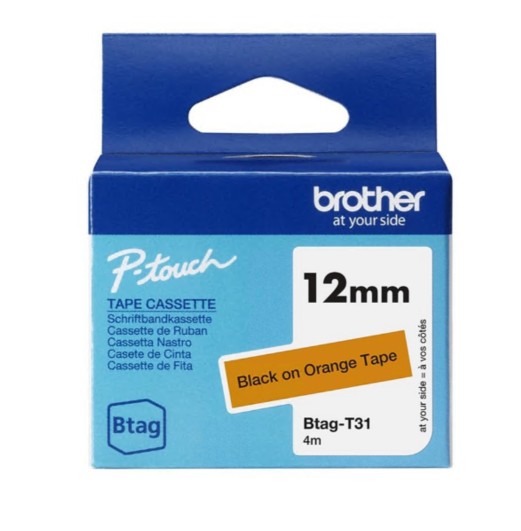 Fita de Etiqueta Brother BTAG-T31 Preto em laranja