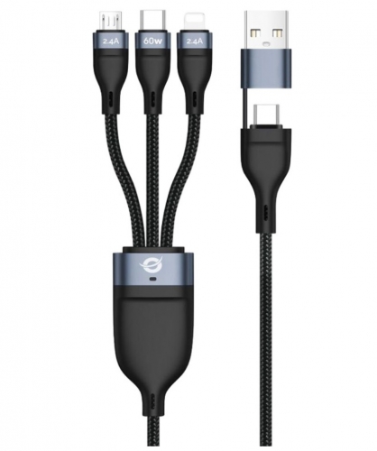 Cabo USB2.0 Type-C p/ Lightning/Type-C/MicroUSB 60W Conceptronic Preto - 1.5Mtr