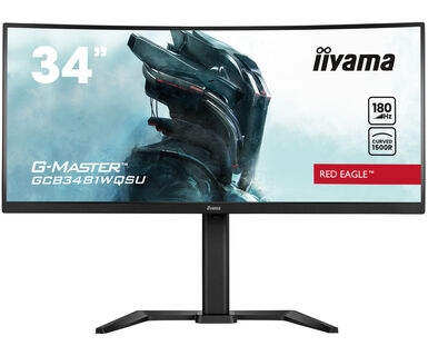 Monitor LED gaming curvo 34 polegadas iiyama G-MASTER Red Eagle GCB3481WQSU-B1 - 3440 x 1440 UWQHD @ 180 Hz - VA - 500 cd/m² - 4000:1 - HDR400 - 0.3 ms - 2xHDMI, 2xDisplayPort - altifalantes - preto opaco