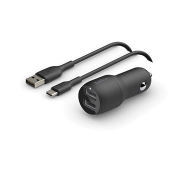 Carregador Isqueiro Duplo Belkin BOOST CHARGE™ USB-A de 24 W + Cabo USB-A para USB-C™