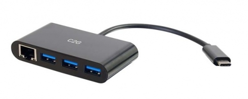 Hub USB-C com Ethernet Gigabit, 3 portas USB 3.0 e USB-C, preto — C2G | CG29747