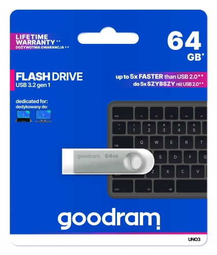 Goodram USB UNO3-0640S0R11 unidade de memória USB 64 GB USB Type-A 3.2 Gen 1 (3.1 Gen 1) Prateado