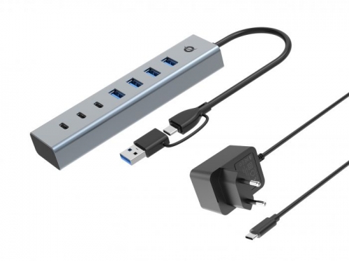 Hub Type-C/USB3.0 4 Portas USB3.2 + 3 Portas Type-C Conceptronic HUBBIES20GP Cinza + Transformador | HUBBIES20GP