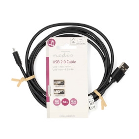Cabo USB USB 2.0 | USB-A Macho | USB Micro-B Macho | 11 W | 480 Mbps | Niquelado | 2,00 m | Redondo | PVC | Preto