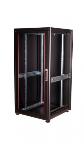 Gabinete de servidor autônomo Equip Basic Flex de 19", 32U, 800x800 mm, com porta de vidro, painéis removíveis e com trava, montado, RAL9005 preto