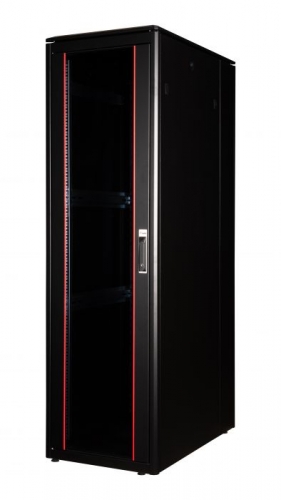 Gabinete de servidor autônomo Equip Dynamic Flex 19", 42U, 600x1000mm, com porta de vidro, painéis removíveis e com trava, montado, RAL9005 preto