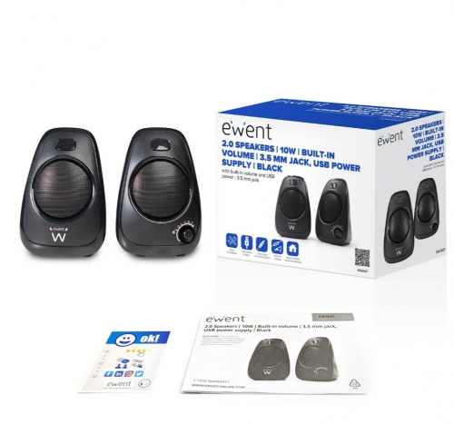 EWENT COLUNAS 2.0 10W VOLUME CONTROL USB POWERED BLACK