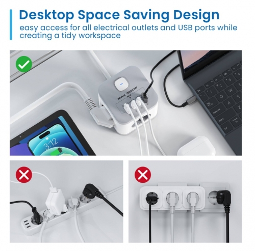 EWENT EXTENSA0 ELETRICA 3 TOMADAS CUBICA SHUKO 2xUSB-C 2XUSB 2MT