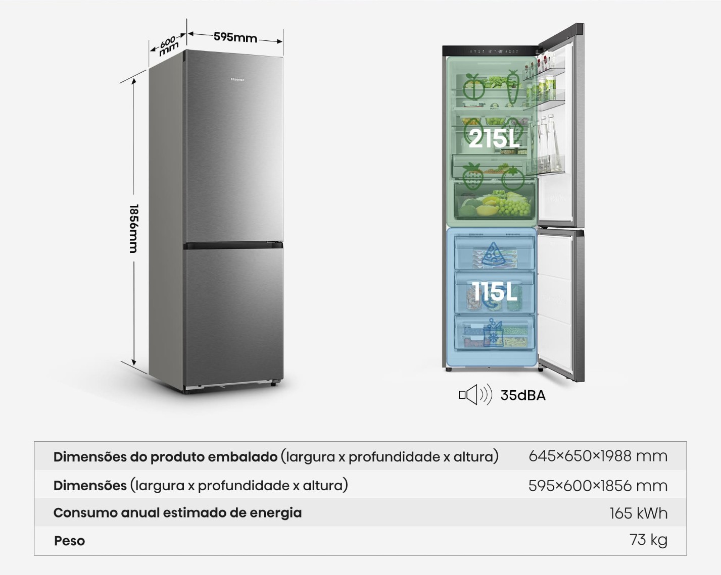 Frigorífico Combinado HISENSE RB3K330SAIC, 330 L, Classe Energética C, No Frost, Inox