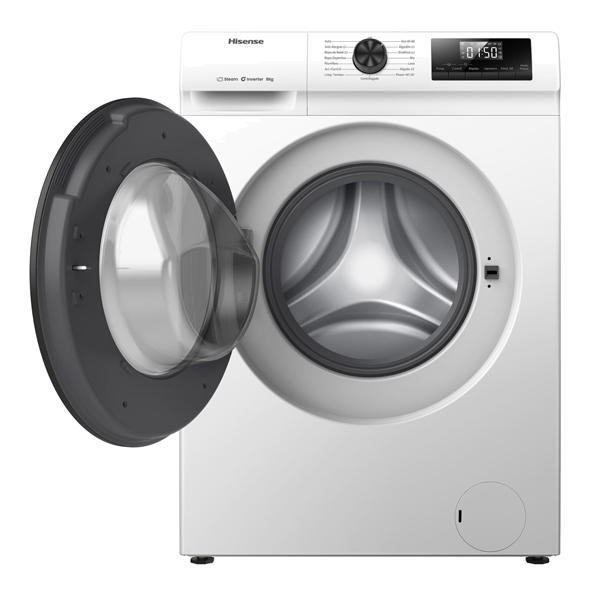 Máquina de Lavar Roupa Hisense Série 1Q WF1Q8041BW, 8 kg, 1400 rpm, Classe A -20%, Motor Inverter, Vapor, Branca