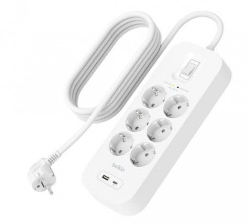 Tomada Protector contra picos de corrente Belkin Connect SRB002VF2M-V2 com portas USB-C e USB-A conectores de saída: 6 2 m cabo