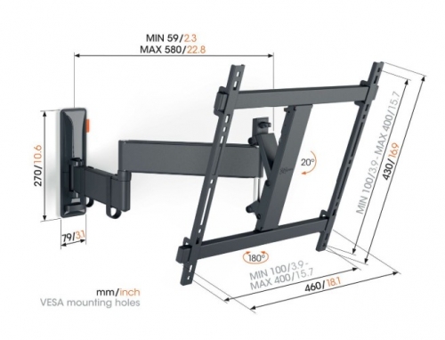 SUPORTE VOGELS PAREDE LED/LCD 32">65" INCLINAVEL 2 BRAÇOS TVM3445