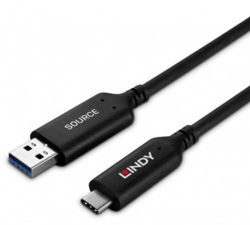 Cabo híbrido de fibra óptica USB 3.2 5Gbps Tipo A para C de 50 m LINDY 43397