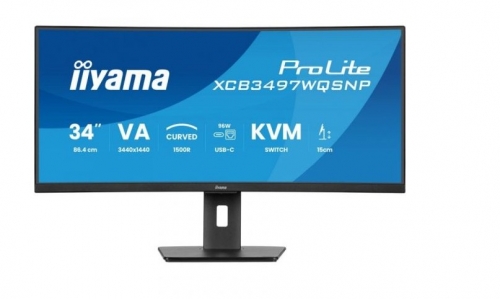 iiyama ProLite XCB3497WQSNP-B1 - Monitor LED - curvo - 34" - 3440 x 1440 UWQHD @ 120 Hz - VA - 350 cd/m² - 3000:1 - 0.4 ms - HDMI, DisplayPort, USB-C - altifalantes - preto opaco