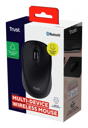 Trust Yvi+ rato Universal Ambidestro RF Wireless + Bluetooth Ótico 1600 DPI