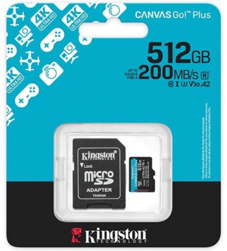 512GB microSDXC Canvas Go Plus Gen4 200MB/s A2 U3 V30 Card + Adapter