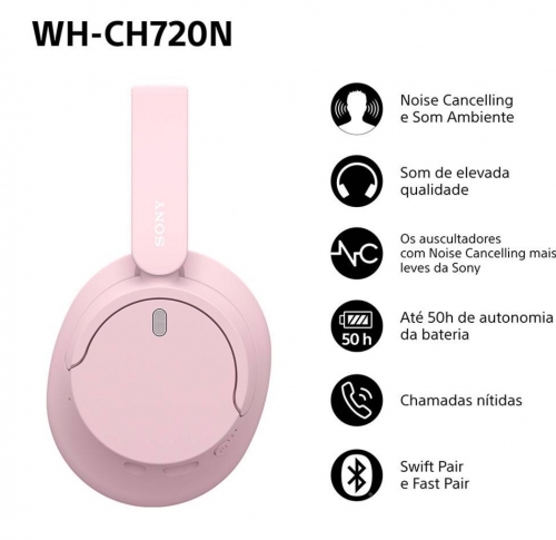 Auscultadores Sony WH-CH720 Bluetooth ANC Rosa