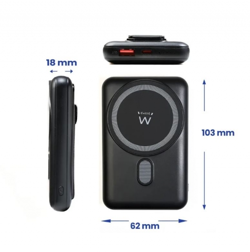 Powerbank Ewent EW1162 Wireless Magsafe 10000mAh 22.5W Preta
