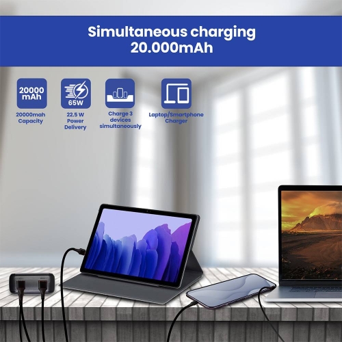 EWENT POWERBANK FAST CHARGING 20000MAH 65W DISPLAY USB-C BLACK