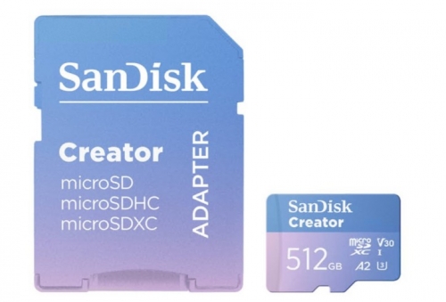 Cartão de memória flashSanDisk Creator 512 GB A2 / Video Class V30 / UHS-I U3 microSDXC UHS-I