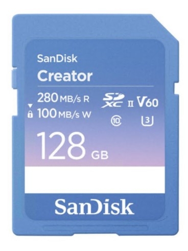 SanDisk Creator Cartão de memória flash 128 GB Video Class V60 / UHS-II U3 / Class10 SDXC UHS-II, SDSDXEP-128G-GNCIS