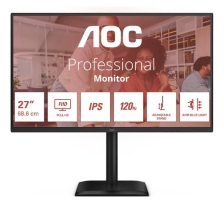 Monitor AOC 27E4U LED 27" Full HD (1080p) 120 Hz IPS 300 4 ms HDMI, VGA, DisplayPort preto