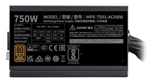 Fonte Alimentação Cooler Master MWE Bronze 750 V3 FR A/EU CABLE