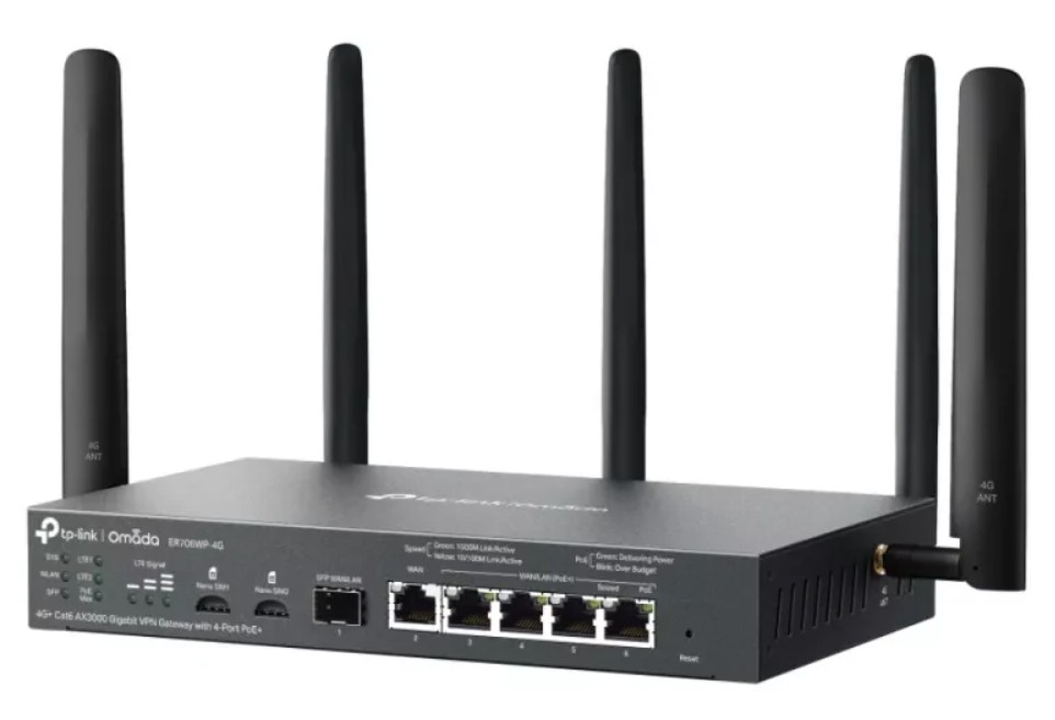 Omada 4G+ Cat6 AX3000 Gigabit VPN Gateway with 4-Port PoE+