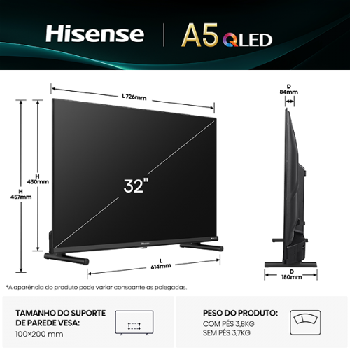 TV Hisense 32 polegadas FHD QLED Smart TV - 32A5Q