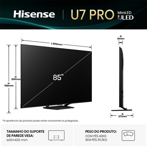 MINI LED HISENSE - 85U7Q PRO
