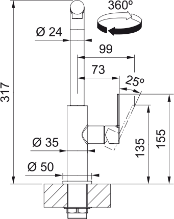 MISTURADORA FRANKE MARIS SLIM L DUCHE BLACK MATT