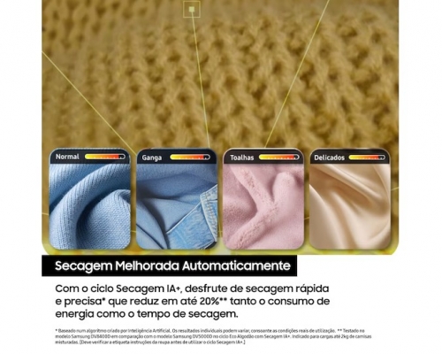 Máquina de Secar Roupa Samsung DV90DG6845LEU3 9 kg Bomba de Calor Classe A – AI Dry+ Wi-Fi