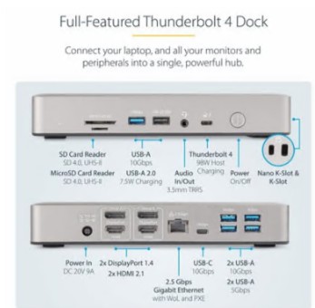 Docking Station StarTech.132UE-TB4USB4DOCK com Thunderbolt 4 Multi-Display 