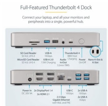 Docking Station StarTech.132UE-TB4USB4DOCK com Thunderbolt 4 Multi-Display