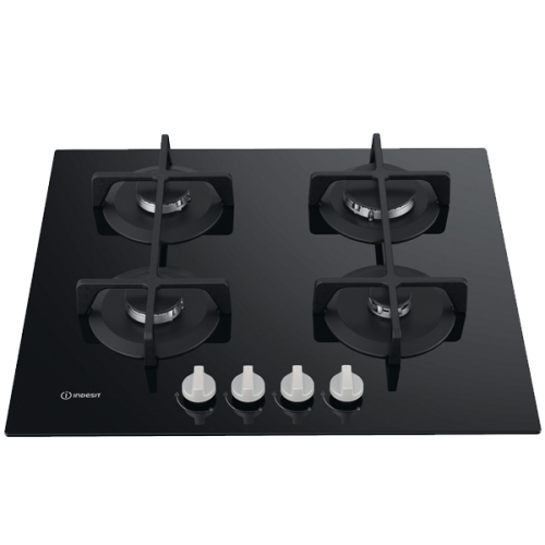Placa a gás Indesit 60CM CRISTALGAS C/ISQUEIRO VIDRO PRETO
